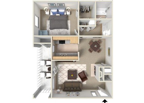 Floor plan for 1 bed, 1 bath, 710 sqft